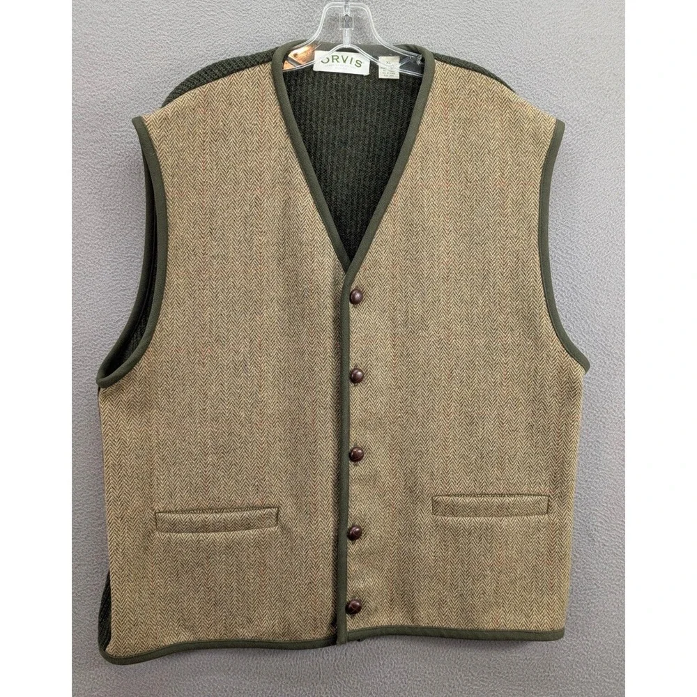 VTG Orvis Vest Men's XL Herringbone Sporting Traditions Wool Tweed Waistcoat